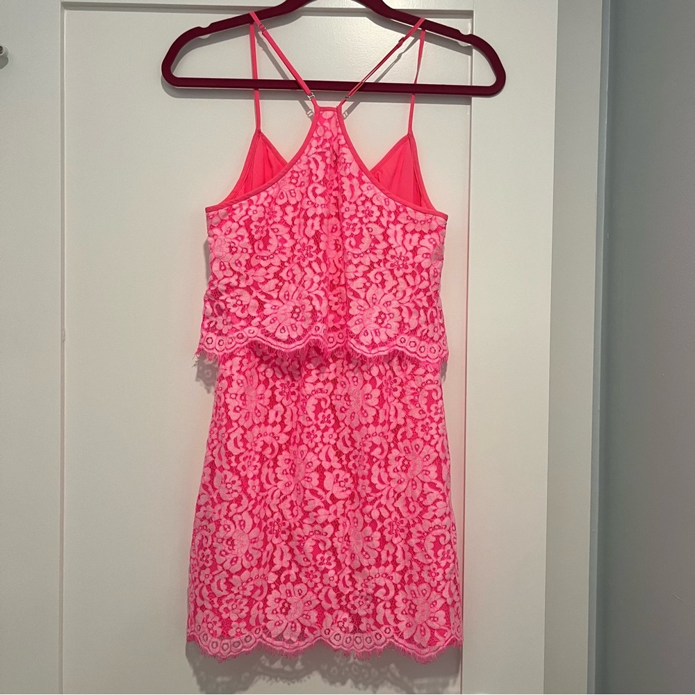 DV by Dolce Vita Hot Pink Floral Lace Mini Dress sz XS - Picture 4 of 6